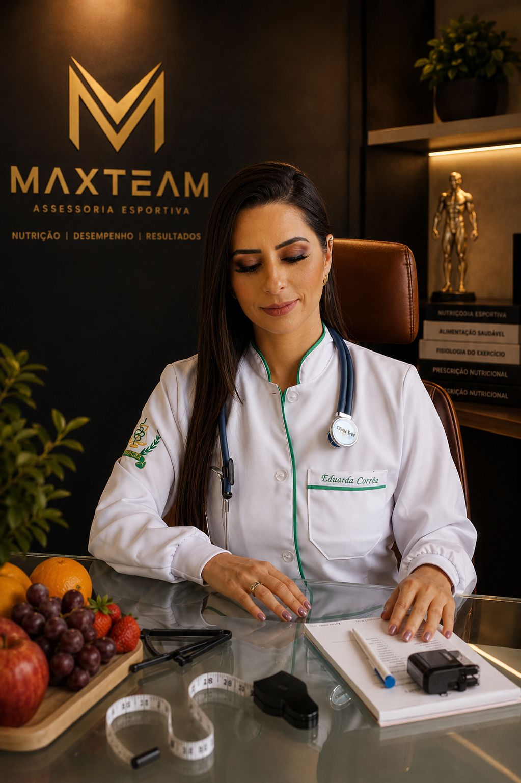Eduarda Corrêa em atendimento e planejamento nutricional